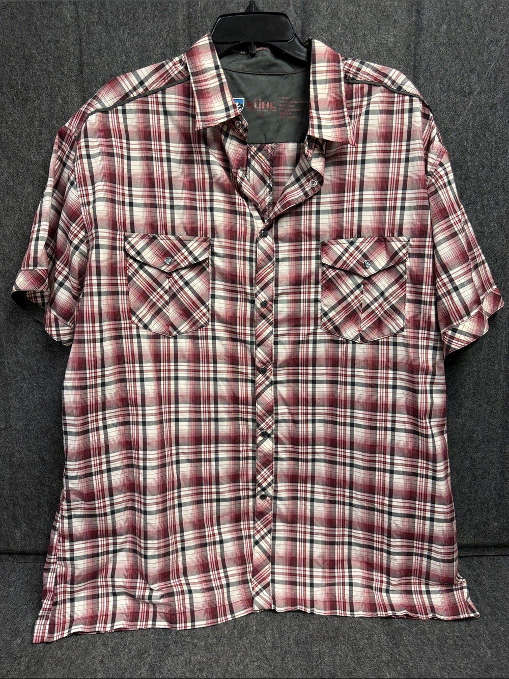Kuhl Men's Short-Sleeve Plaid Button-Down Shirt in Burgundy and White